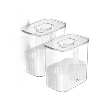 Imagem de Caixa De Armazenamento Para FrigoríFico Com Grelha De Drenagem – Para Lavar E Armazenar Legumes E Frutas(2UN Organizador Tempero 1,5L)