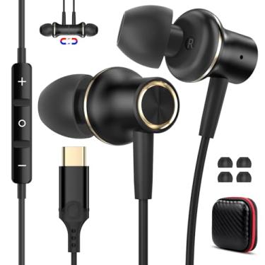 Imagem de Fones de ouvido USB C com fio para iPhone 17 16 Pro Max Samsung S25 S24 FE Ultra S23 com fio, fones de ouvido tipo C, fone de ouvido com isolamento de ruído com microfone para Galaxy A17 A16 iPad 11