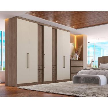 Imagem de Guarda-Roupa Casal THB Absolut Clear, 7 Portas de Bater, Rustic e Off White, 288 cm
