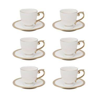 Imagem de Cj 6 Xícaras P/Café C/Pires de Porcelana Paddy Branco/Dourado 90ml Wolff
