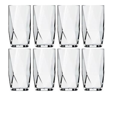 Imagem de Jogo 8 Copos Luxo 360ml Em Vidro Transparente Grosso Grande Drink Agua Refri Suco Bebidas Mesa Posta Resistente Moderno Presente Casa Nova - Dona Laura