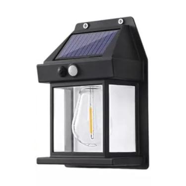 Imagem de Luminária Colonial Vintage Recarregável Solar Com Sensor de Presença Parede Externa Led Filamento Cor Preto.