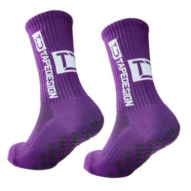 Imagem de 2 pares de meias antiderrapantes para futebol e esportes, meias atléticas antiderrapantes para homens e mulheres (tamanho 39-46, roxo) - corrida de basquete