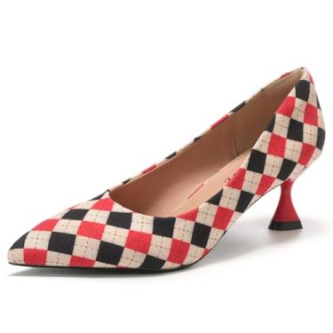 Imagem de EBYNUE Sapato social feminino gatinho, Preto/vermelho, 35