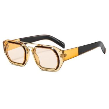 Imagem de HCPIHF Óculos de sol retrô da moda UV400, armação degradê, ponte dupla, estilo punk, masculino e feminino (marrom claro-marrom)