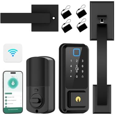 Imagem de CINOP Fechaduras inteligentes para porta da frente com conjunto de maçanetas, controle de aplicativo, teclado com tela sensível ao toque WiFi, fechadura de porta de entrada sem chave, fechadura de