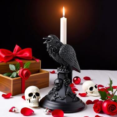 Imagem de Castiçal de corvo gótico para Halloween, decoração de vela holloween decoração holloween ornamento de resina, decoração de mesa de casa, decoração de Natal, lembrancinhas de festa (corva)