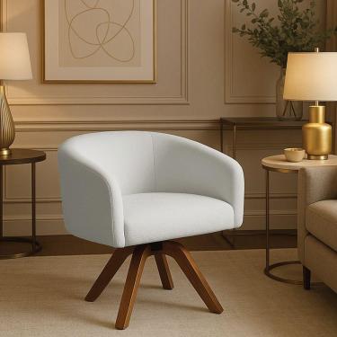 Imagem de Poltrona Sala Base Giratória Madeira Arielle Bouclê Cinza D03 - D'rossi