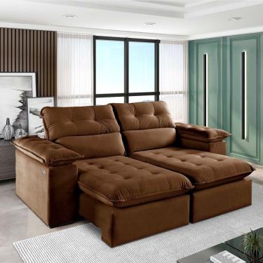 Imagem de Sofá Retrátil E Reclinável Texas 1,94m Veludo Cor Marrom 2131 Usb Com Kit Usb