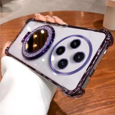 Imagem de Capa de silicone à prova de choque para Redmi Note 14 14C 14Pro 13C 12C para POCOF7 X7 X6 com suporte para espelho, capa macia, roxa, para Redmi Note 14 4G