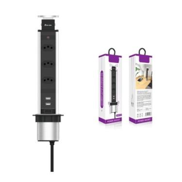 Imagem de Torre Retrátil de Tomada para Mesa, 3 Saídas, Bivolt, Embutir em Bancada, 20 x 30 x 30 cm