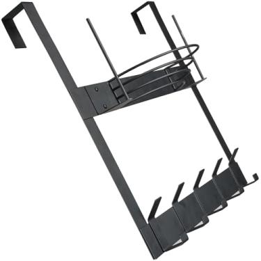 Imagem de Ganchos sobre a porta com suporte de chapéu para parede, gancho de porta com organizador de chapéu duplo integrado, 5 ganchos de porta para pendurar roupas, fácil de instalar