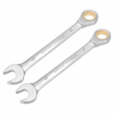 Imagem de HARFINGTON 2 peças chave de catraca de 27 mm métrico 12 pontos CR-V aço cromado alongamento caixa dupla chave catraca de extremidade aberta com 72 dentes e chave inglesa de 5° para reparo