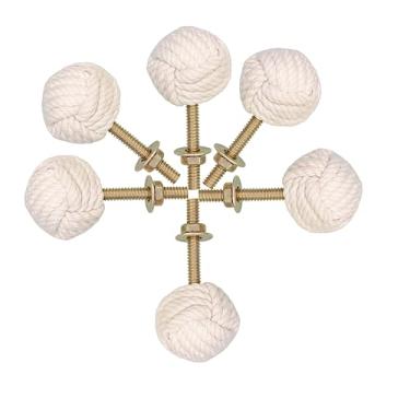 Imagem de ANTIQUES HUB Puxadores de porta de corda de juta - Puxadores brancos para armários, guarda-roupas e armários - Cordas de juta náuticas artesanais maçanetas de porta/puxadores de gaveta de nó de corda