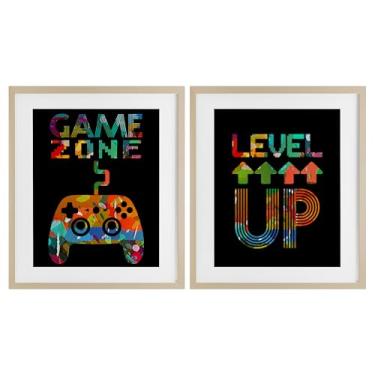 Imagem de Stupell Industries Colaged Retro Gamer Phrases 2 Peças Impressão Emoldurada Conjunto de Vidro Emoldurado, Design por Marcus Prime, 21 x 17