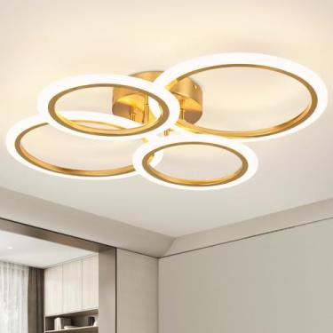 Imagem de Luminária de Teto Minimalista 4 Anéis Dourada, Ajustável 3 Temperaturas de Cor, LED Dimerizável, Lustre Moderno para Cozinha, Quarto, Sala de Estar, Corredor (4 Anéis)