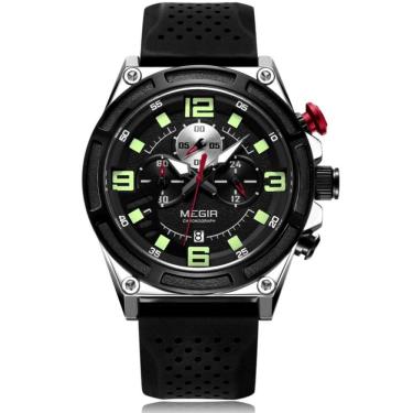 Imagem de Relógio masculino com cronógrafo esportivo  à prova d´agua  pulseira de silicone 