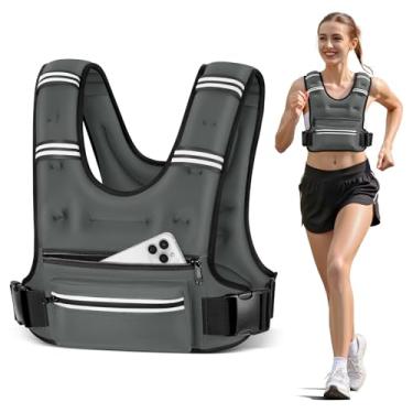 Imagem de Mieakvool Coletes ponderados para mulheres e homens, 8 12 16 9 kg colete ponderado com bolsos de armazenamento, colete de corrida com faixa refletiva, colete de peso com alças ajustáveis para corrida