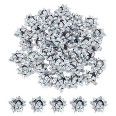 Imagem de PATIKIL Mini laços de presente de estrela de 3,8 cm, 100 peças, pequenos laços autoadesivos de embrulho a laser de Natal para festas de aniversário, casamentos, festas de aniversário, prata