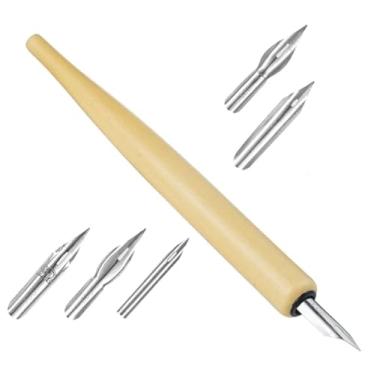 Imagem de Duehut Conjunto de 11 canetas cômicas, 1 suporte de caneta e 10 pontas de substituição, suporte de canetas de caligrafia de madeira com substituições de aço inoxidável para assinatura, escrita