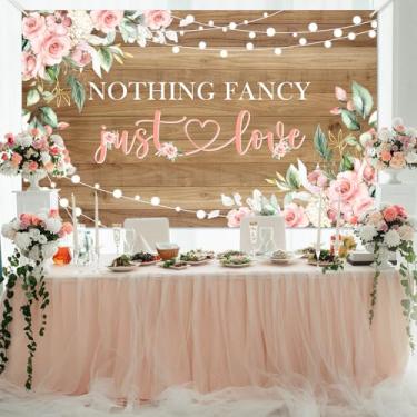 Imagem de Banner rústico Nothing Fancy Just Love floral para chá de panela decoração de festa de casamento adereços de cabine de fotos