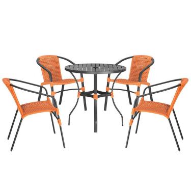 Imagem de 04 Cadeiras Floripa E Mesa Roma 100cm Preta Trama Original Terra Cota