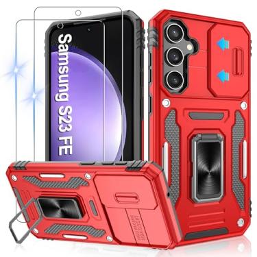 Imagem de Gritup Capa para Samsung Galaxy S23 FE com 2 protetores de tela HD e capa de câmera deslizante, proteção contra quedas de grau militar de 3,5 m, suporte de anel magnético, capa protetora para celular