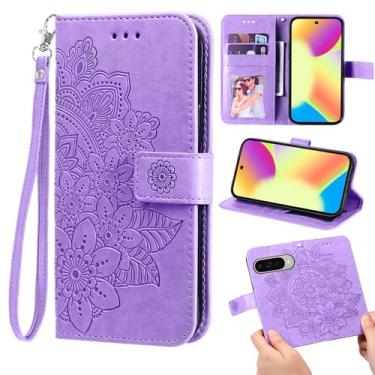 Imagem de Furill Capa carteira compatível com Google Pixel 9/9 Pro/10/10 Pro 5G e protetor de pulso flor couro flip porta-cartões com suporte para celular para Pixel9 9Pro/Pixel10 10Pro Nine Ten Girls Roxo