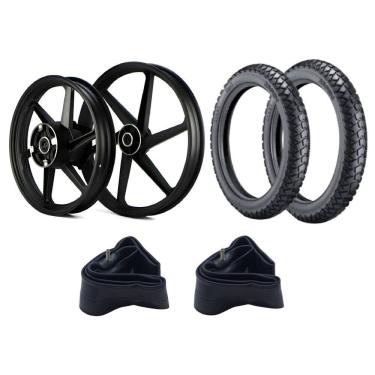Imagem de KIT RODA LIGA LEVE BROS 160 2015 A 2022 XRE 190 2016 A 2023 6P DISCO + PNEU VIPAL TR300 110/90-17 e 90/90-19 + CAMARAS