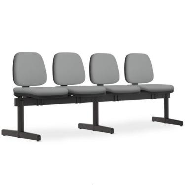 Imagem de Cadeira Longarina 4 Lugares Recepção Sala de Espera Work F02 Sintético Cinza - Lyam Decor