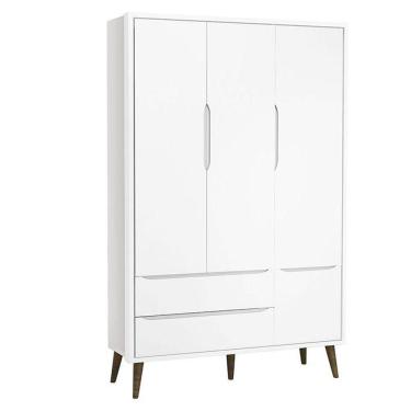 Imagem de Guarda Roupa Infantil Theo 3 Portas Branco Acetinado Com Pés Amadeirado - Reller