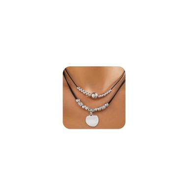 Imagem de LUOLANA Colar de cowgirl para mulheres, estilo caubói, estilo caubói ocidental, em camadas, colares, coração, moeda, miçanga, couro, boêmio, acessórios de joias de praia, Zinco, Sem Pedra Preciosa