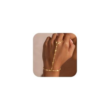 Imagem de Fezodo Pulseiras de corrente de mão de ouro para mulheres, anel delicado banhado a ouro 14K, corrente de mão, moderna, corrente de dedo, corrente de mão, joias presentes para mulheres, 7+2, Latão, Sem