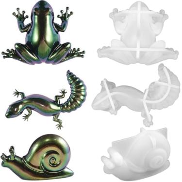 Imagem de 3 moldes de silicone, para decoração de parede, armário de mesa, formas de lagarto e sapo, caracol com moldes de resina realista 3D, moldes de resina de silicone para moldes de animais de resina epóxi
