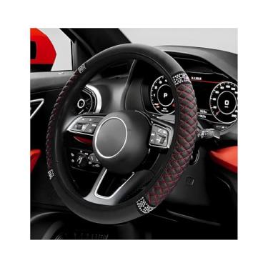 Imagem de ZNDAW Capa de volante de carro brilhante, protetor de volante de couro macio com strass, antiderrapante, universal, para mulheres e meninas (preto e vermelho)