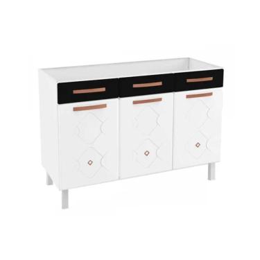 Imagem de Balcão De Cozinha Mirage New 3 Portas E 3 Gavetas C/ Tampo 120cm Branco/preto - Telasul