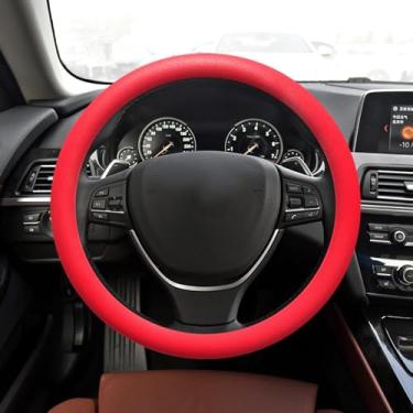 Imagem de HQRNYP Capa de volante de carro, protetor de volante de silicone antiderrapante de 33 a 36 cm, acessórios para carro, textura de couro macio, capa protetora para a maioria dos carros (vermelho)