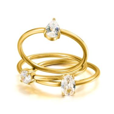 Imagem de Episkeyk Anéis empilháveis banhados a ouro 14K para mulheres, não mancham - Conjunto de anéis de noivado de zircônia cúbica delicados coloridos com pedra do mês de nascimento e compromisso, tamanho 6