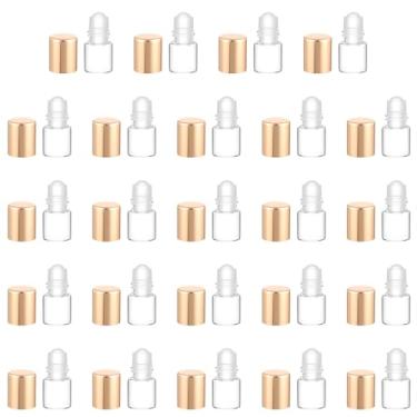 Imagem de Fyntave 24 frascos roll-on de vidro dourado de 1 ml para óleos essenciais, mini frascos de vidro recarregáveis, rolo, óleo, aromaterapia, frascos de amostra, rolo de viagem, rolos de cosméticos
