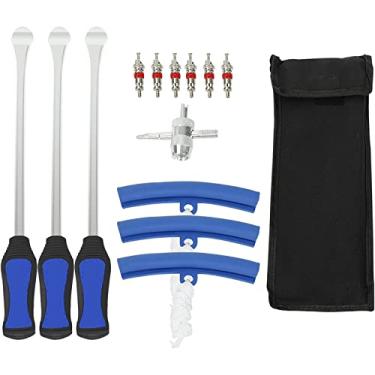 Imagem de BLACKHORSE-RACING Colher de pneu de motocicleta, kit de ferramentas de troca de pneu para bicicleta suja com bolsa durável, 3 colheres de pneu de 14,5 polegadas, 3 protetores de aro, 1 ferramenta de