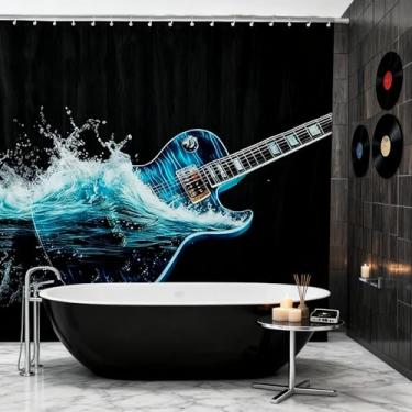 Imagem de Cortina de banho Cool Guitar Bass 182.9 cm x 198.1 cm 3D Water Modern Artistic Shower Curtain for Kids Decor Instrumento Musical Conjunto de Cortina de Chuveiro Poliéster Rock Roll Music Lover