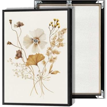 Imagem de Arte de parede em tela de flores em aquarela neutra decoração botânica pôsteres buquê de flores silvestres impressões em aquarela para escritório sala de estar quarto decoração de parede 30,5 x 40,6