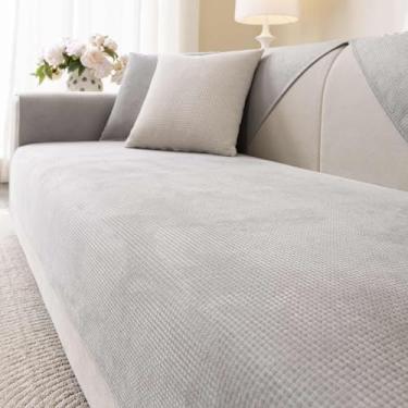 Imagem de Aucrovee Capa de sofá lisa, lavável, antiderrapante para sofá com 3 almofadas, capa de sofá G afiada para animais de estimação, protetor de móveis (1 peça 91 x 208 cm cinza claro)