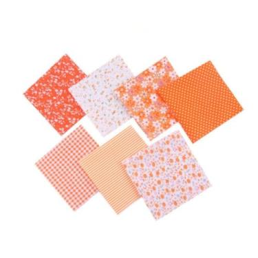 Imagem de Conjunto de 7 peças de tecido de algodão laranja para artesanato, quadrados, patchwork, faça você mesmo, costura, scrapbook, acolchoado, estampa de pontos florais e tecido de hobby 25,4 cm x 25,4 cm