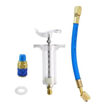 Imagem de Kit de injetor de tinta de óleo AC, compressor manual de 30 ml/28.3 g, ferramenta de refrigeração com acoplador rápido, enchimento manual de tinta de óleo de ar condicionado com conector SAE de 0,6 cm