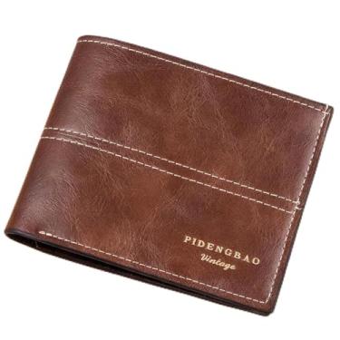 Imagem de Carteira masculina com zíper, porta-cartão de crédito de poliuretano macio com grande capacidade, 2 compartimentos para dinheiro, porta-cartões de crédito retrô, cartões de visita, Marrom, Casual