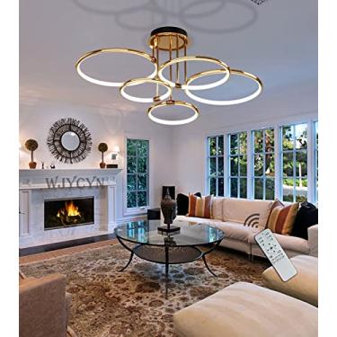 Imagem de Luminária de teto LED Golden Ring para sala de estar, dimerizável (2800K-6500K), com controle remoto, 5 lâmpadas, ideal para quarto, escritório, sala de jantar e cozinha. Diâmetro de 93cm e