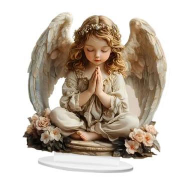 Imagem de predolo Centro de mesa decorativo com arte 2D, peça central de arte artesanal, ornamento de mesa com base para festa, feriado, interior, armário, Anjo de 20 Cm