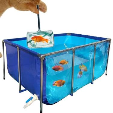 Imagem de HYUIO Lago de piscina de aquário de lona de PVC com painel de visualização transparente e válvula de drenagem, lagoa de reprodução de Koi, tanque de peixes para cultivo de tartarugas, facilmente