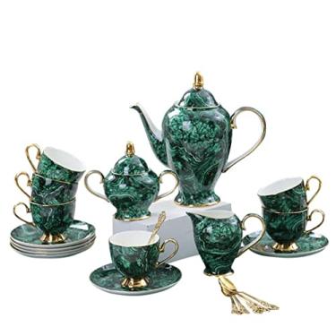 Imagem de Conjunto de chá de cerâmica de 21 peças para 6 pessoas em casa açucareiro chaleiras de leite europeu osso China conjunto de chá e café xícaras de chá conjunto de chávenas de café conjunto de bule de